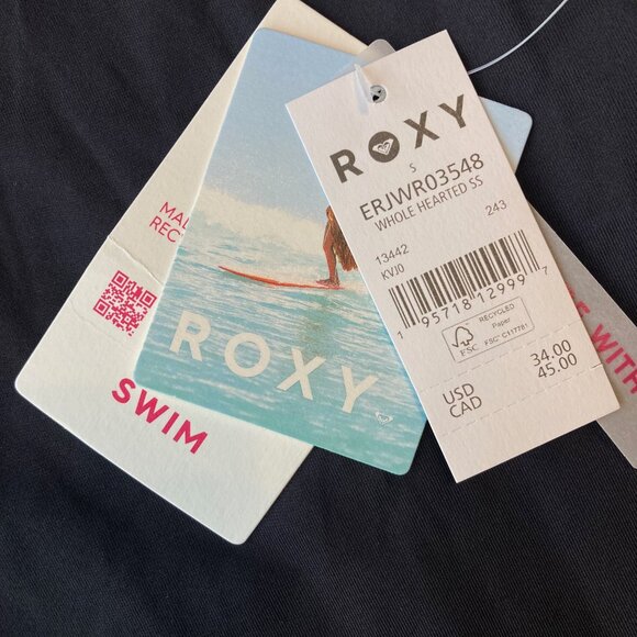 ROXY Whole Hearted Short Sleeve Rash Guard Swim Shirt Women’s Small S Black NWT - Picture 2 of 7